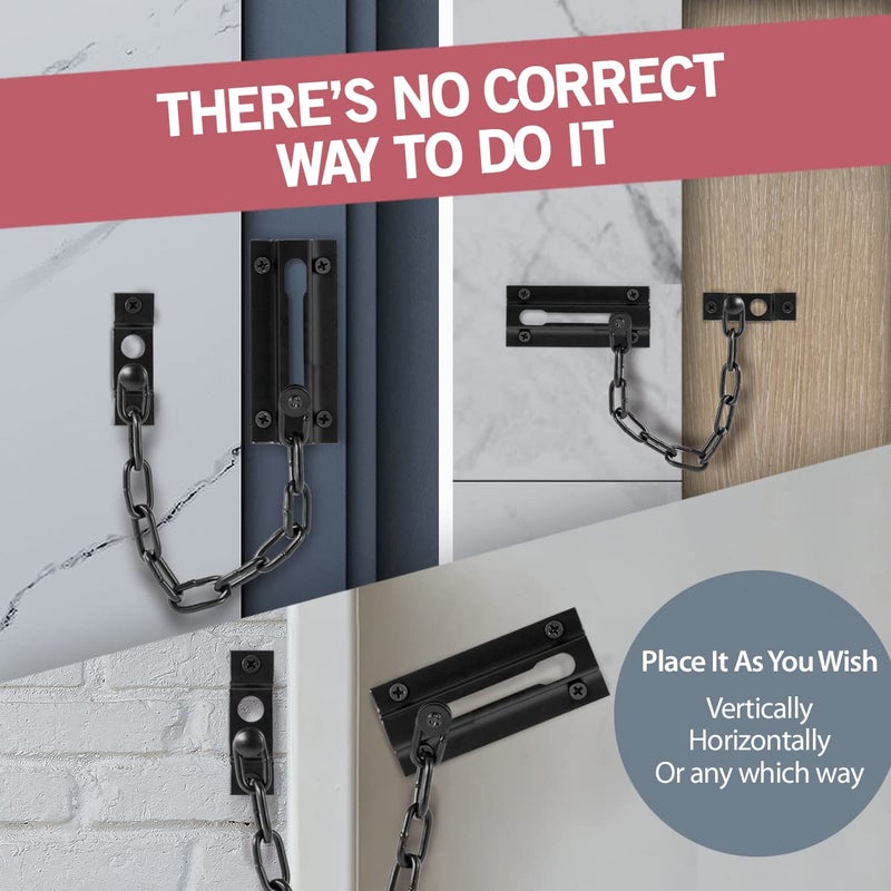 JD Jack N'Drill Jack N'Drill 2 Pack Door Chain Lock, Exclusive Chain Door Lock with Extended Chain Length, 100% Child Proof Safety, Heavy Duty Chain Locks for Inside Door and Extra Front Door Lock (Black) - Image 5